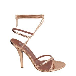 Paris Texas Linda Metallic Python Print Lace-Up Sandals Rose Gold Womens